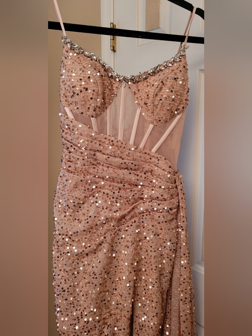 Sequin Embellished Rose Gold Evening Dress